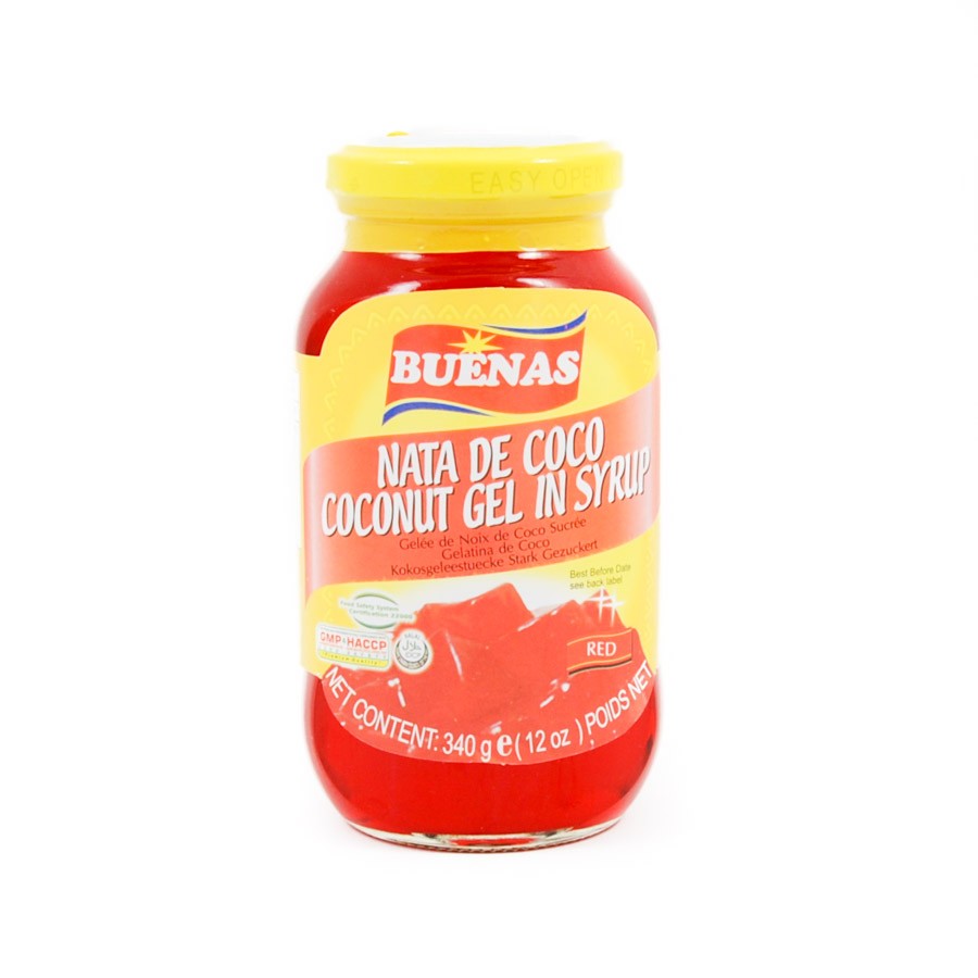 BUENAS Nata De Coco Red Coconut Gel in Syrup 340 G